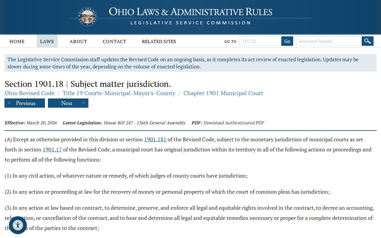 Clinton County civil docket Ohio municipal court jurisdiction statute