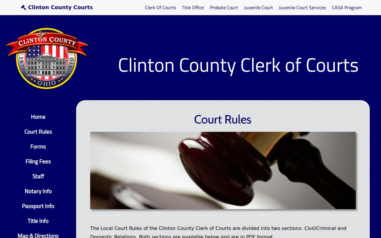 Clinton County court dates local rules materials