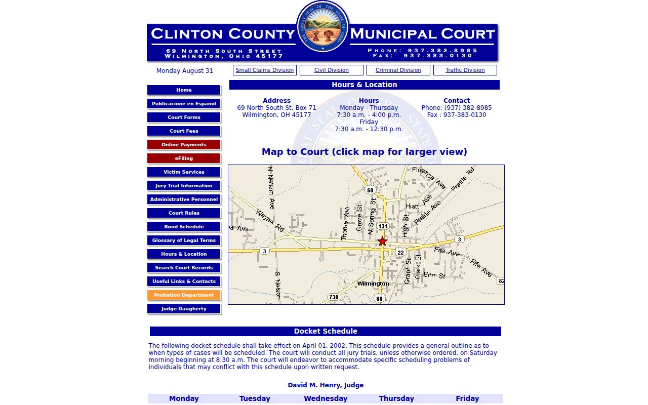 Clinton County court dates published recurring docket schedule
