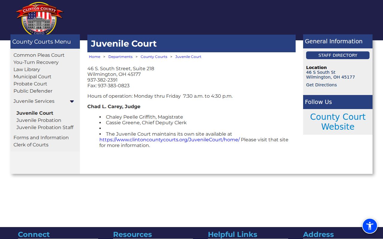 Clinton County court records source for the separate Juvenile Court access channel