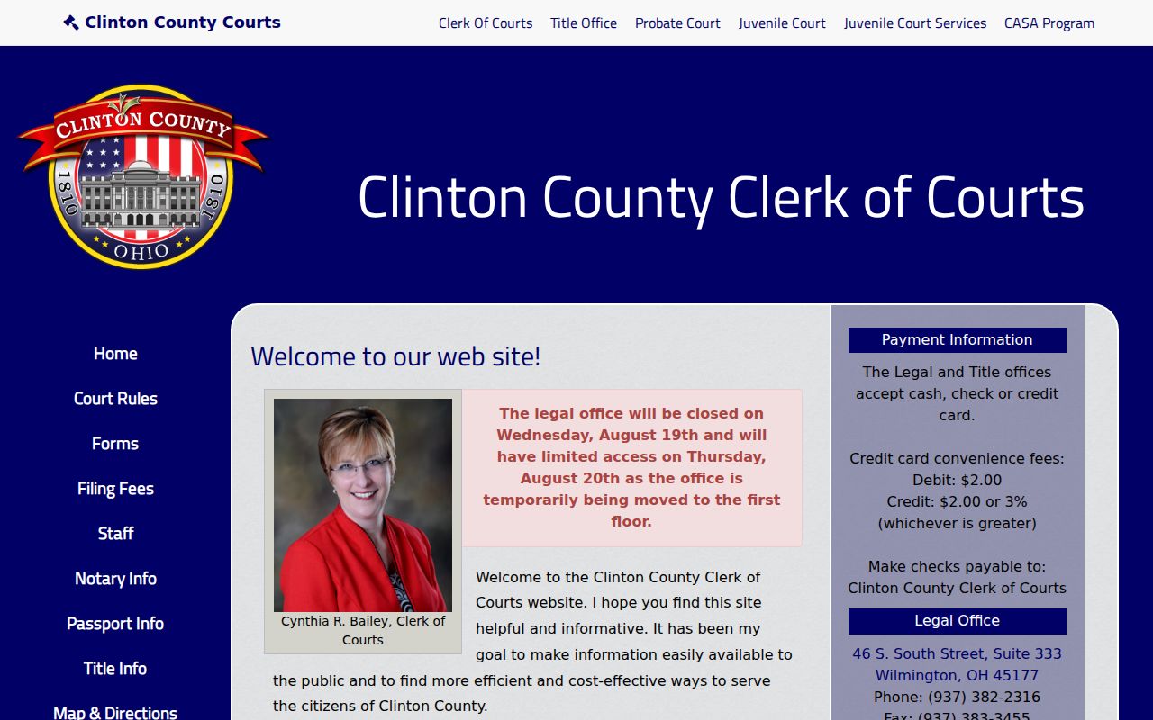 Clinton County court docket Clerk of Courts office and contact information