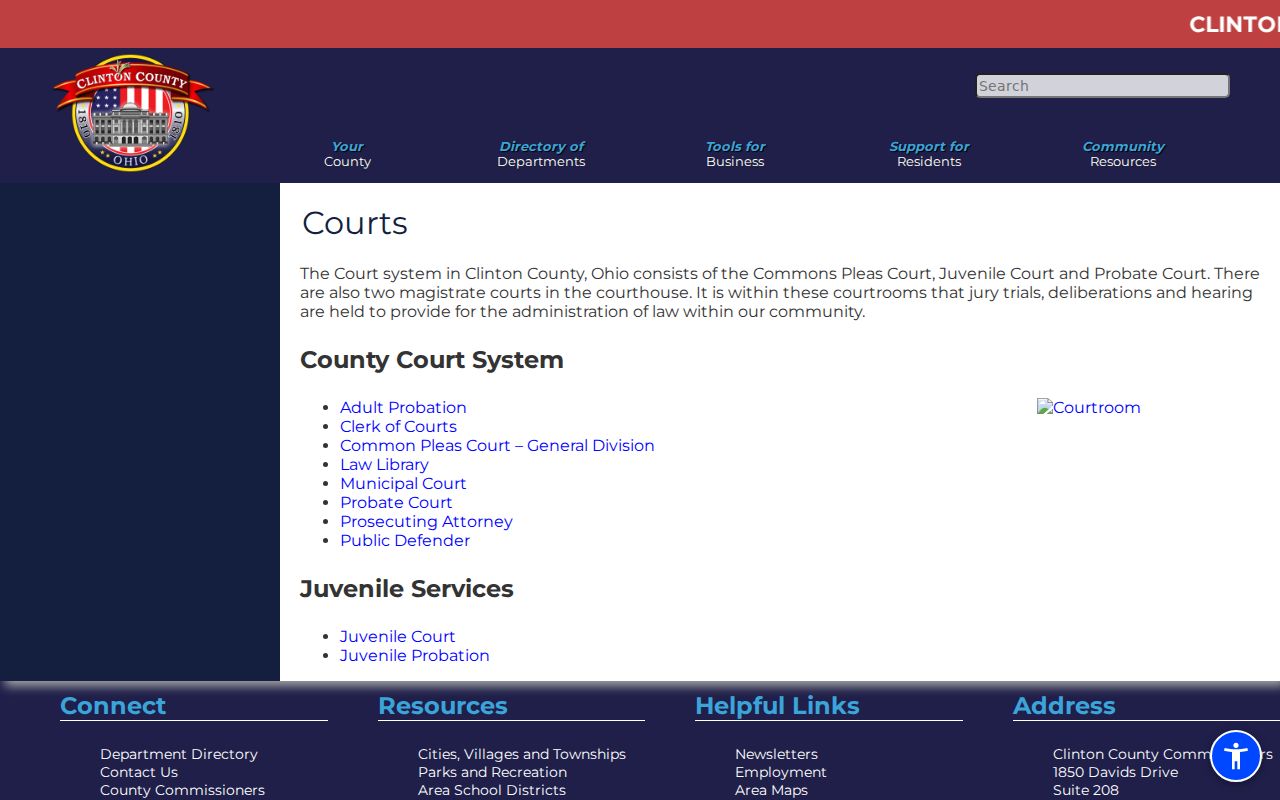 Clinton County court docket source showing the county court system directory