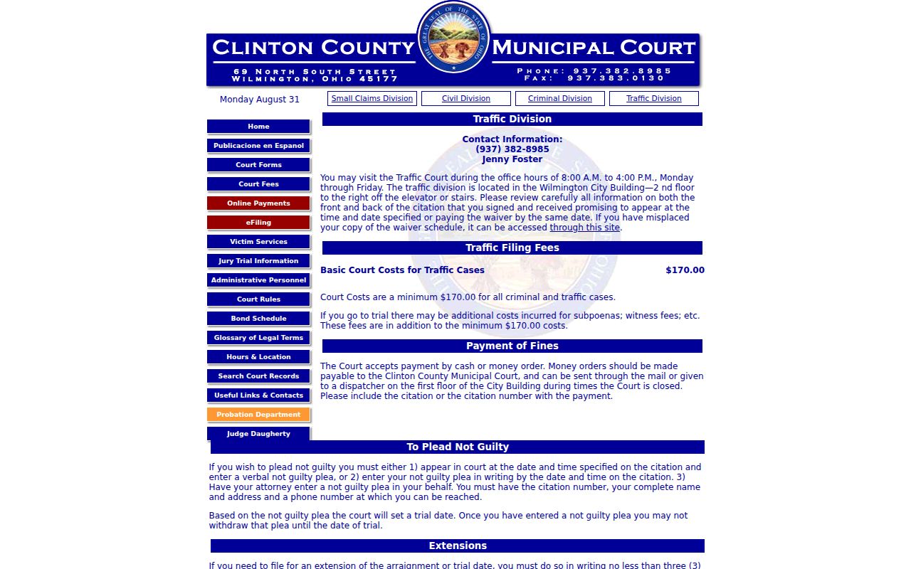 Clinton County traffic ticket court counter instructions